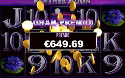 Imagen del panel de juego de Panther Moon en el que figura una ganancia de 250€ en el margen inferior.