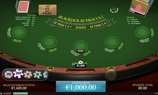 Mesa de blackjack Premium con una ganancia de mil euros.