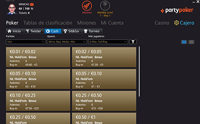 No-Limit Hold'em 6max en el casino PartyPoker en España.