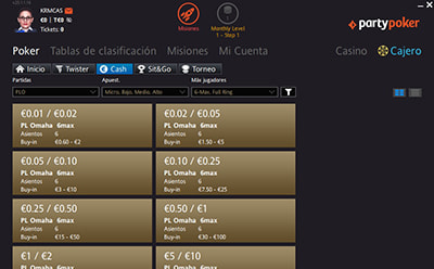 Pot-Limit Omaha en el casino PartyPoker en España.