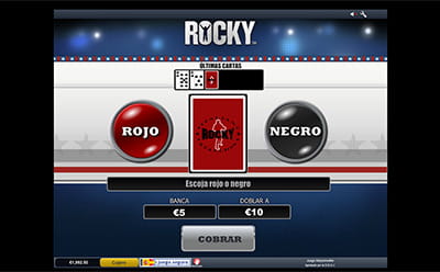 Panel de juego de la opción Apostar en Rocky slot de Playtech.