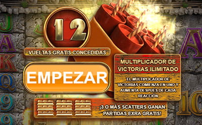 Felicitación al jugador por la activación de 12 giros gratis en la slot Bonanza