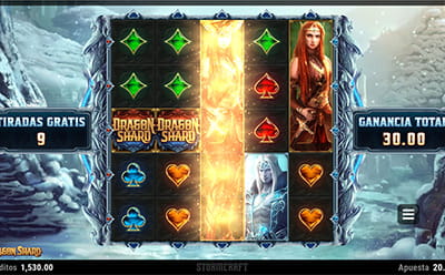 Panel de juego de las Tiradas Gratis de Dragon Shard de Microgaming