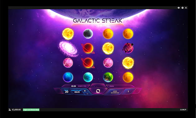 Inicio del juego principal en la slot Galactic Streak
