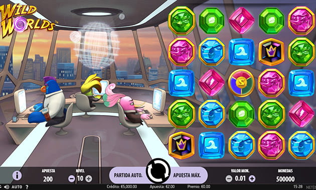Pantalla inicial del juego principal en la slot Wild Worlds de NetEnt