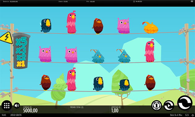 Pantalla de inicio en el juego base de la slot Birds on a Wire