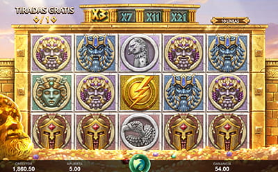 Pantalla con el inicio de 10 tiradas gratis en slot Ancient Fortunes Zeus.