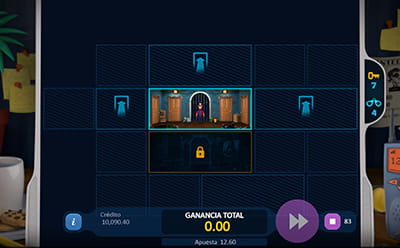 Juego de bonificación de Art of the Heist de Playson en el que se muestran una serie de habitaciones que hay que desbloquear con las llaves.