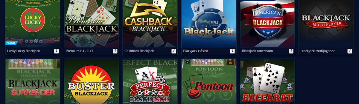 Página con juegos de blackjack en el casino William Hill.