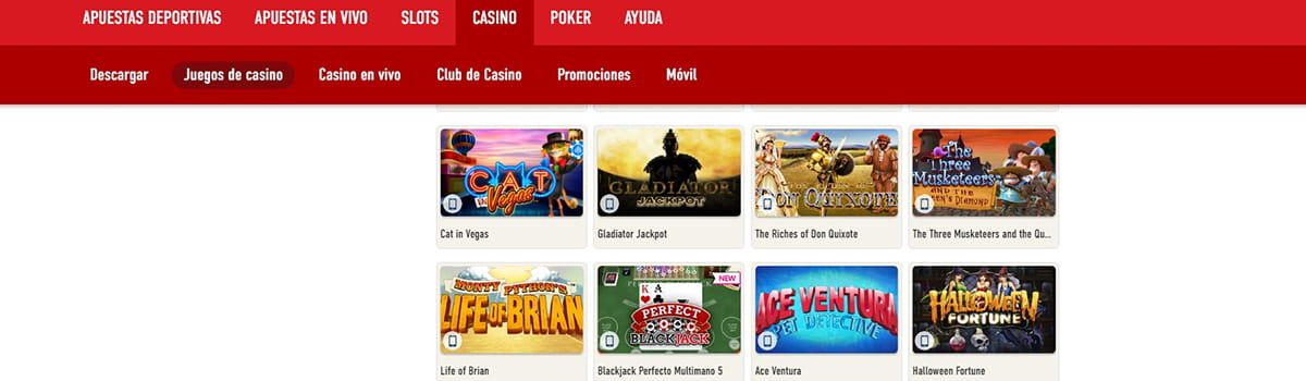 juegos de slots, ruleta y blackjack en Sportium