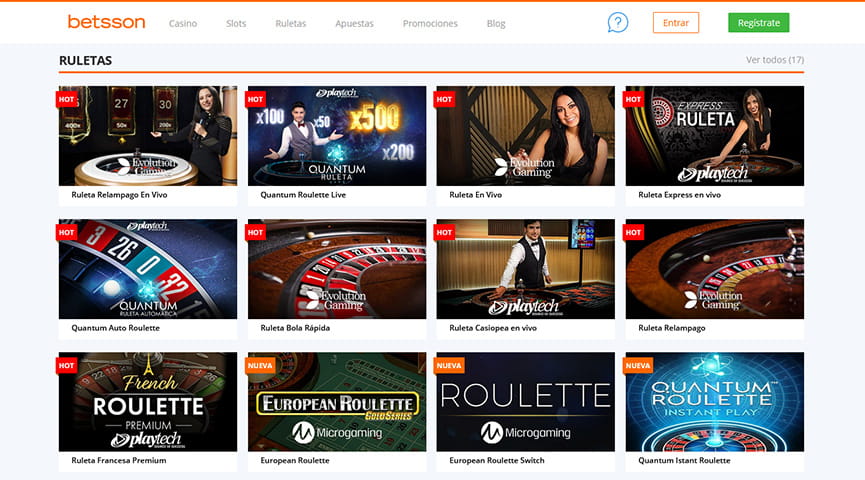 Página principal del casino Betsson en la que se muestran los juegos destacados de la plataforma