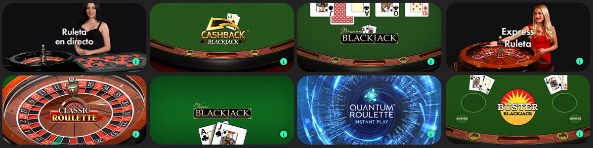 Ruleta, blackjack y otros juegos en el casino bet365.