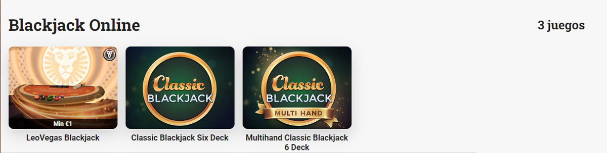 Ruleta, blackjack y otros juegos en el casino LeoVegas.
