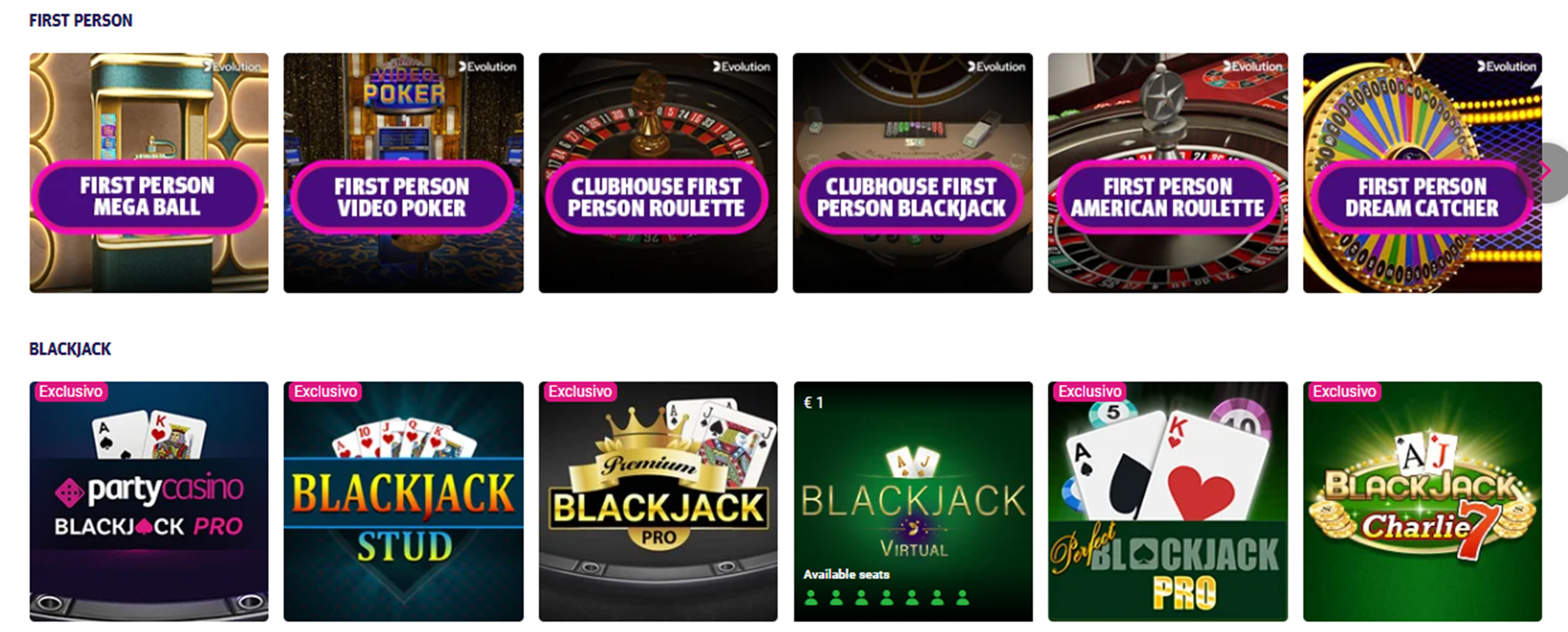 Ruleta, blackjack y otros juegos en el casino PartyCasino.