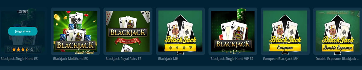 Ruleta, blackjack y otros juegos en el casino Platincasino.