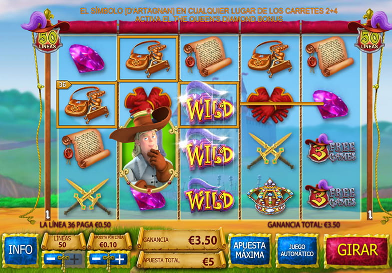 Versión demo de la slot The Three Musketeers and the Queen's Diamond de Playtech.