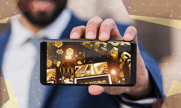 Dispositivo móvil con una imagen de un casino móvil en la pantalla