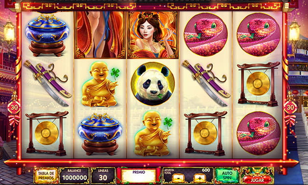 La pantalla de la slot Diosas de Oriente compuesta por 5 tambores y 3 filas