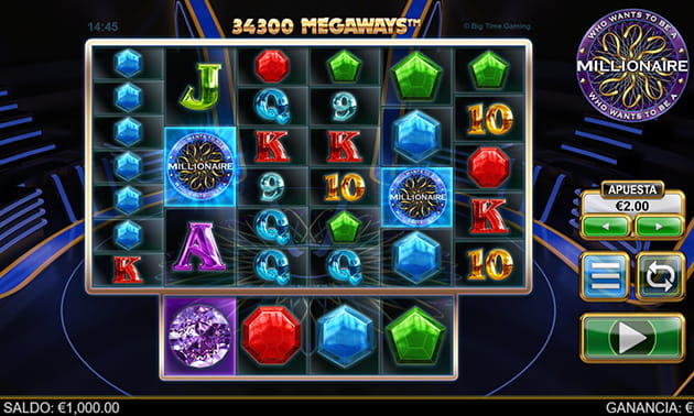 Panel de juego de la slot Who Wants to be a Millionaire de 6 tambores y un carrete horizontal extra.
