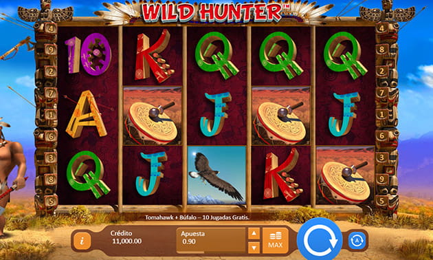 Panel inicial de la slot Wild Hunter de 5 carretes y 3 filas, mostrando símbolos del juego