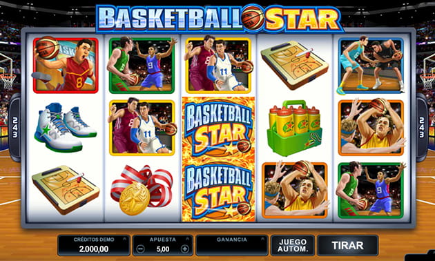 Pantalla inicial de la slot Basketball Star de Microgaming.