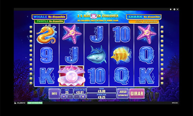 Pantalla inicial de la slot Great Blue Jackpot de Playtech, compuesta por 5 rodillos y 3 filas.