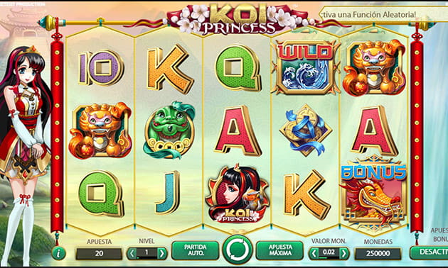 pantalla inicial de la slot Koi Princess con sus principales símbolos