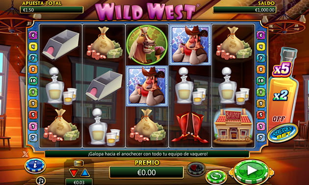 Pantalla inicial de la slot Wild West antes de empezar girar los tambores