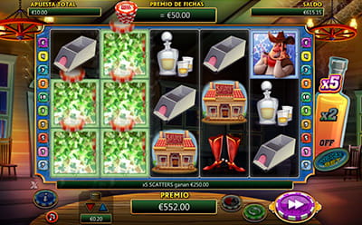 Pantalla de la slot Wild West con la felicitación por ganar un gran premio