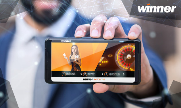 Casino online Winner en un celular de un jugador.