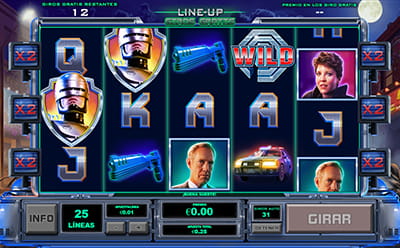 Juego de giros gratis llamado Slot Line Up de Robocop slot de Playtech.