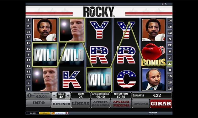 Panel de juego de Rocky Slot de Playtech.