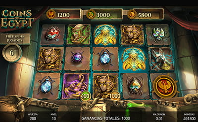 Ronda de tiradas gratis en la tragaperras Coins of Egypt.