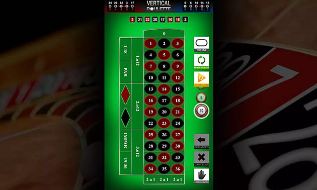 Mesa de ruleta vertical del proveedor Gaming 1 en TonyBet casino.