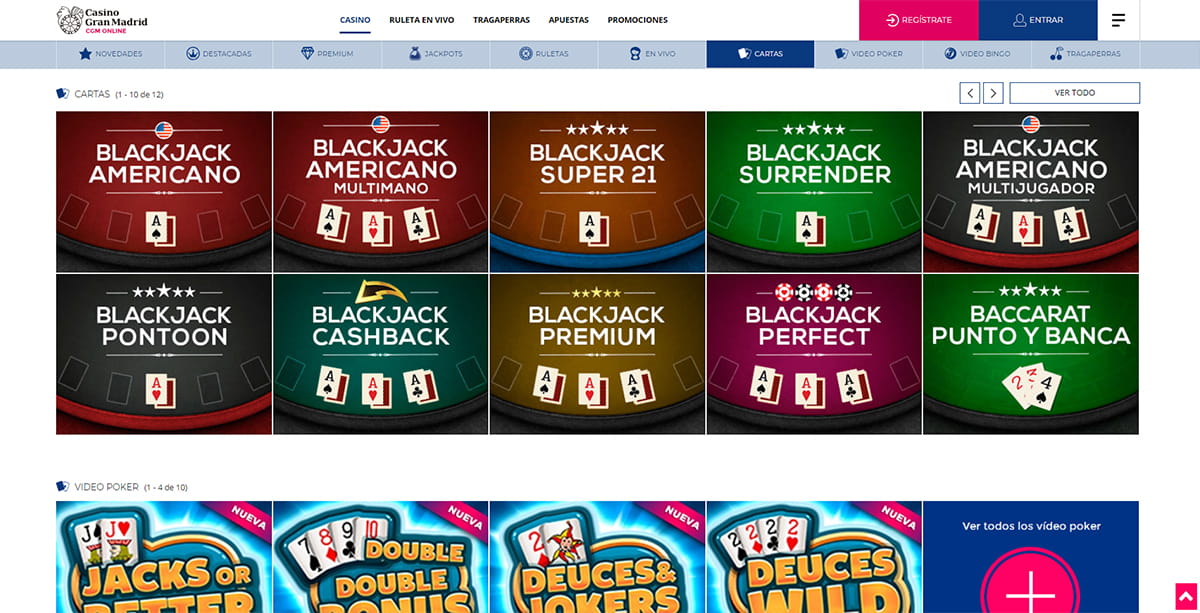 Juegos de cartas en Gran Madrid Casino Online.