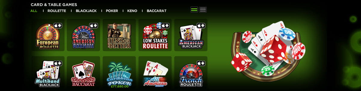 Selección de juegos de mesa en 888casino