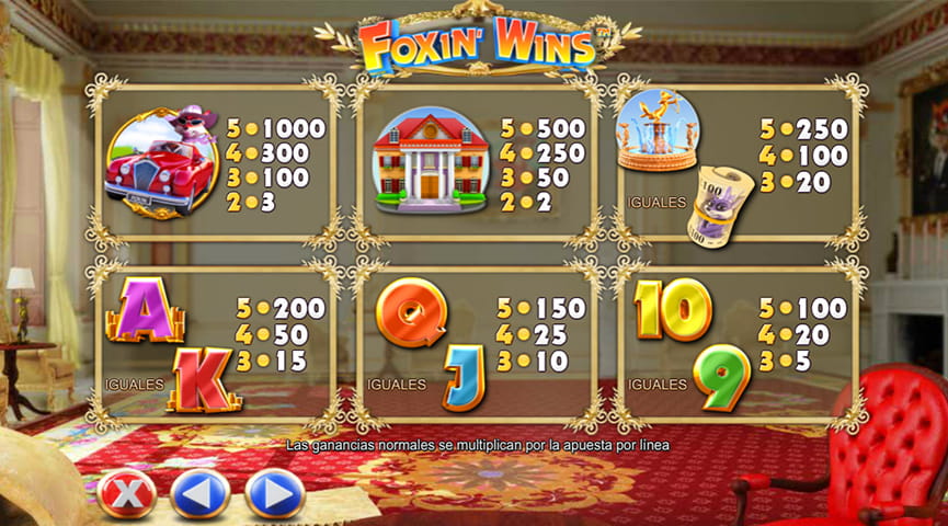 tabla de pagos en Foxin’ Wins