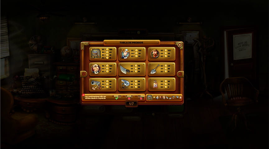 Tabla de premios de la tragaperras The Sherlock Files, desarrollada por Red Rake Gaming.