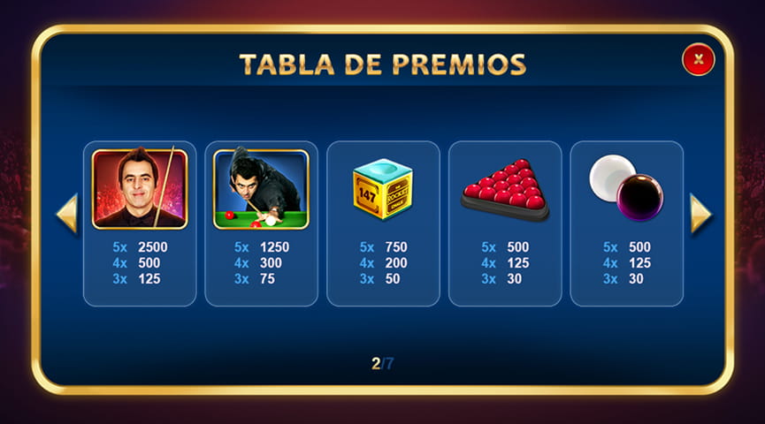 Tabla de premios en la slot Ronnie O' Sullivan