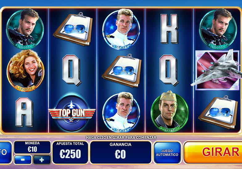 Versión de prueba de la slot Top Gun de Playtech.
