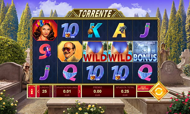 La pantalla de inicio de la slot Torrente con sus 5 tambores y sus 3 filas.