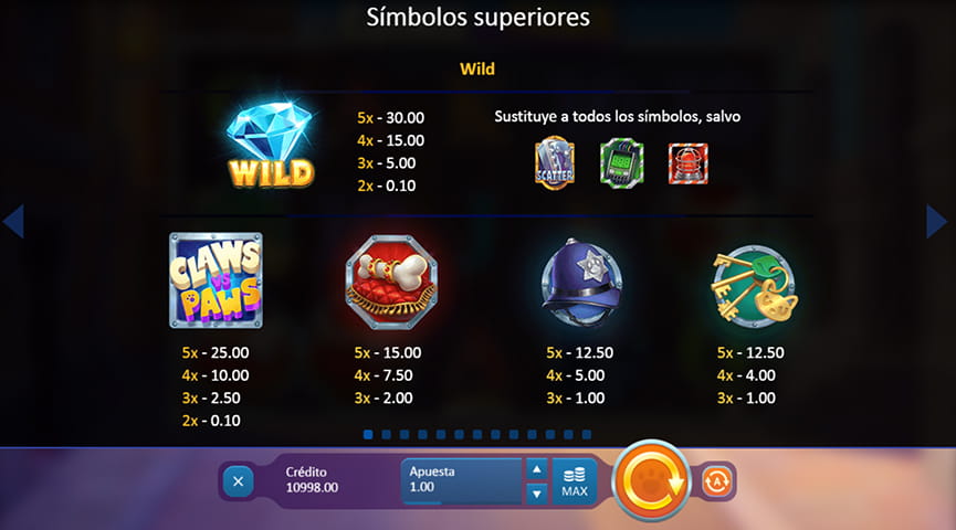 Símbolos especiales o con alto pago en la slot Claws vs. Paws.