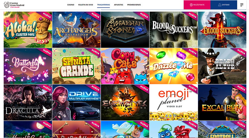 Catálogo de las tragaperras de Gran Madrid Casino Online.
