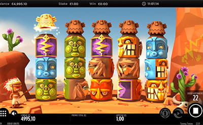 Panel de control con el Thunder Reel en el primer tambor de Turning Totems, slot de Thunderkick