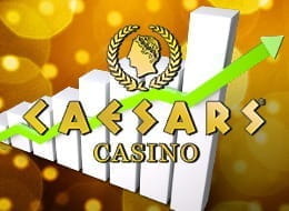 Logotipo de Caesars Casino con una fleche hacia arriba