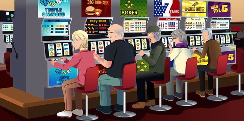 Personas mayores que juegan en un casino.