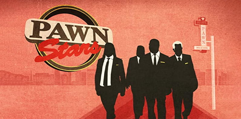 Logotipo del programa 'La casa de empeños' (Pawn Stars) y sus cuatro protagonistas