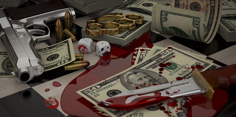 Un revolver y dólares estadounidenses encima de una mesa