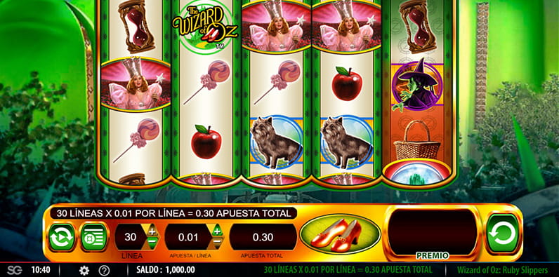 Pantalla de inicio del juego de slot The Wizard of Oz de WMS 