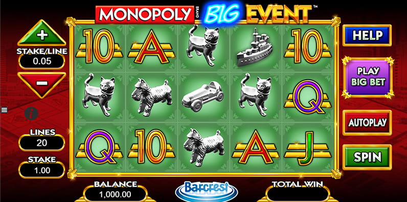 Pantalla inicial de la slot Monopoly Big Event de SG Interactive